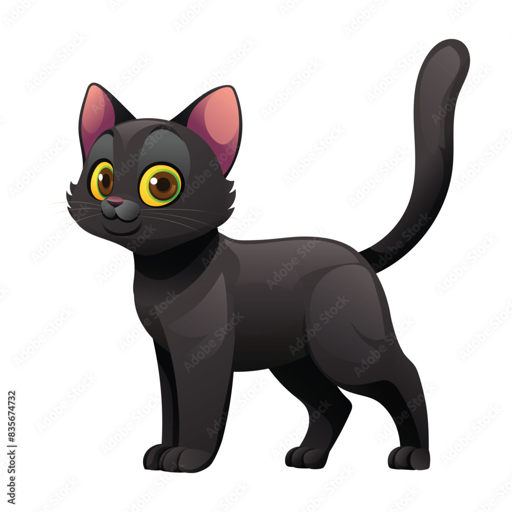 Cute black cat cartoon illustration isolated on white background