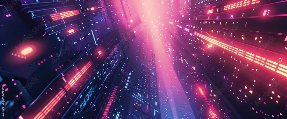 Swirling Data Particles In A Cyberpunk Setting, Cartoon Style, Background Swirling Data Particles In A Cyberpunk Setting, Cartoon Style, Background