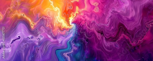 Abstract vibrant color swirl art with purple and yellow hues photo
