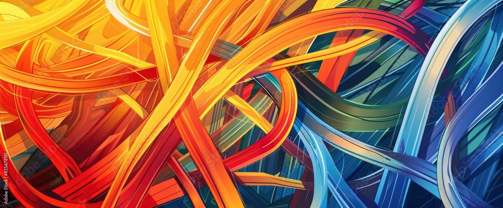 Interwoven Energy Lines And Fields, Cartoon Style, Background Interwoven Energy Lines And Fields, Cartoon Style, Background