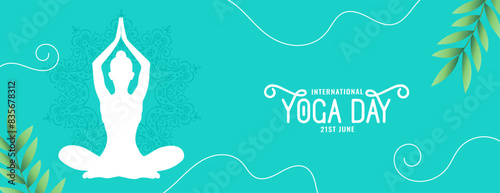 international yoga day celebration banner with green leaves