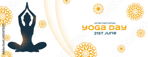 decorative international yoga day 21st june white banner