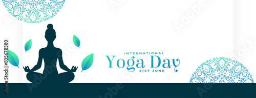 international yoga day poster woman in posture with falling leaves