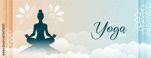elegant world yoga day event banner with cloudy effect