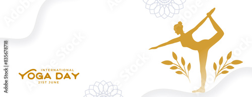 elegant international yoga day white banner with leaves