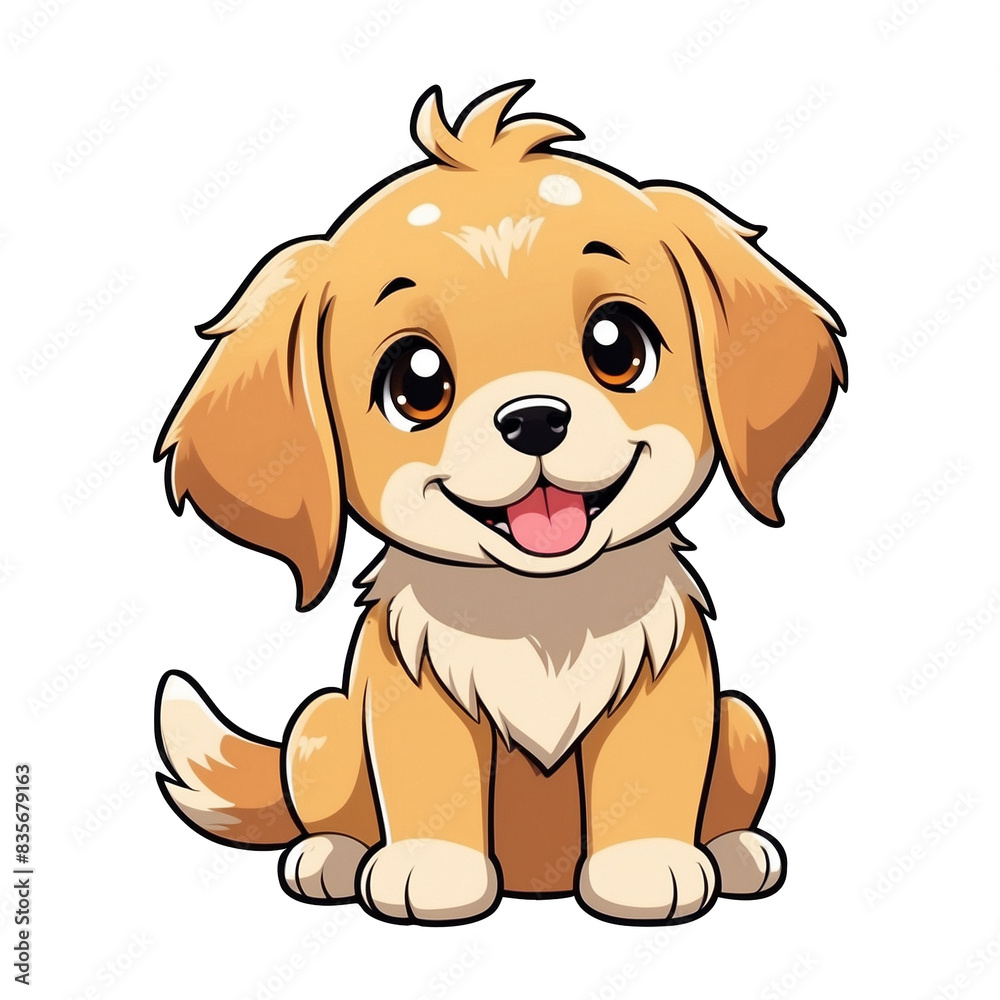 Cute Childish Kawaii Golden Retriever Dog Character Sticker with Big Smile, Shiny Golden Fur and Sparkling Eyes, Thick Black Outline, Generative AI. Cute Childish Kawaii Golden Retriever Dog Character Sticker with Big Smile, Shiny Golden Fur and Sparkling Eyes, Thick Black Outline, Generative AI.