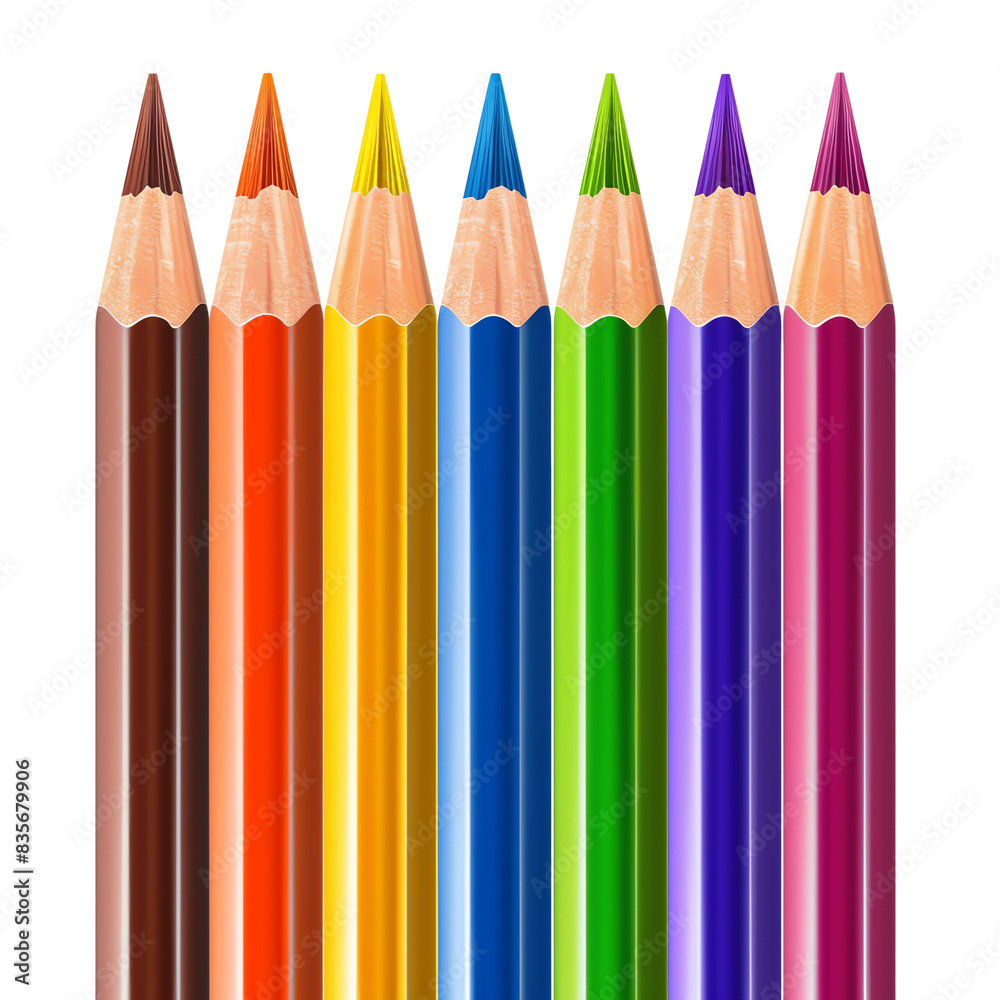 Colorful Row of Pencils on White Background, transparent background Colorful Row of Pencils on White Background, transparent background