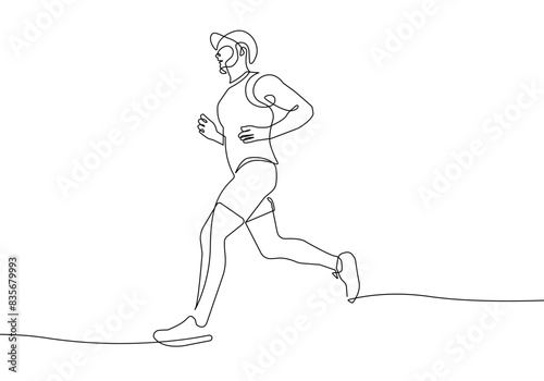 Runner One Line Drawing. Running Abstract Minimal Drawing. Continuous One Line Male Run Sport Illustration. Modern Trendy Contour Drawing. Vector EPS 10.