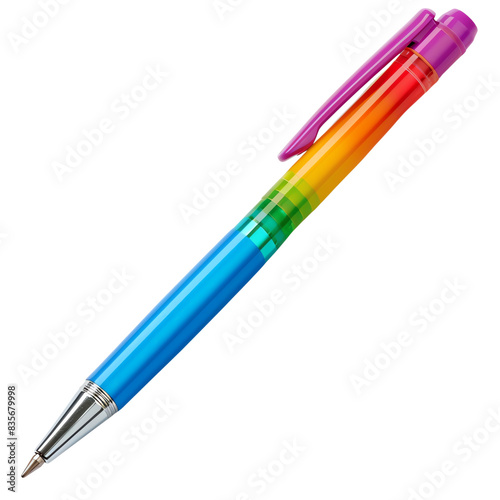 Rainbow ballpoint pens isolated on white background, transparent background