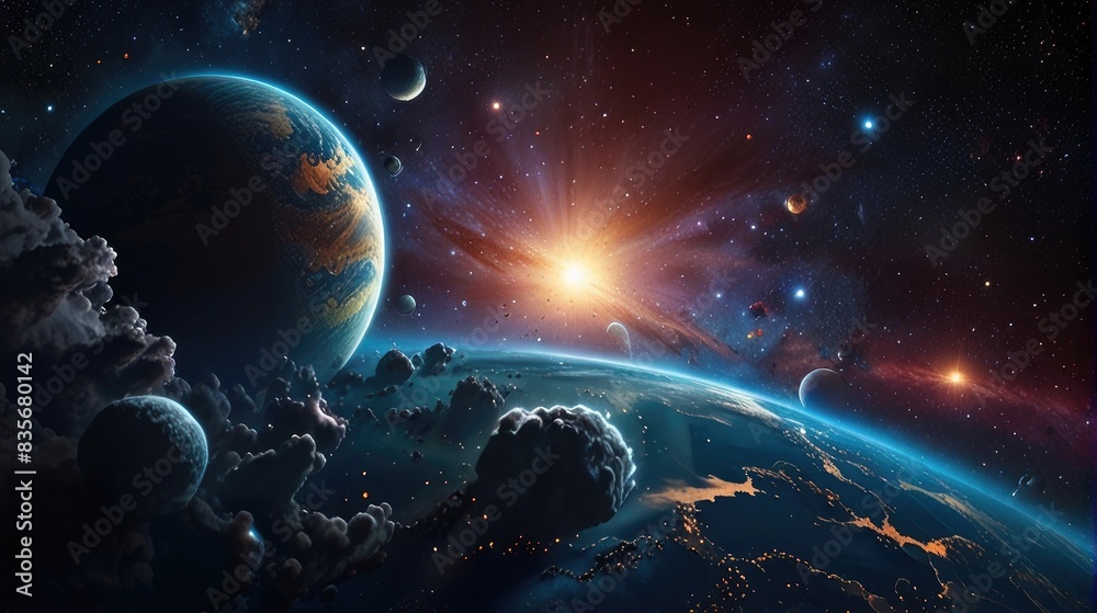 Obraz premium A universe with realistically dazzling and fascinating planets