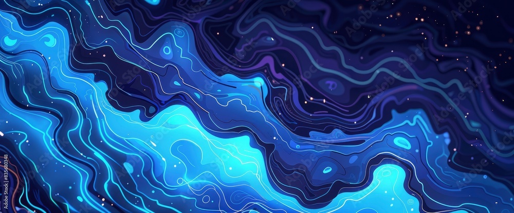 Fototapeta premium Pulsating Data Streams In A Liquid Medium, Cartoon Style, Background
