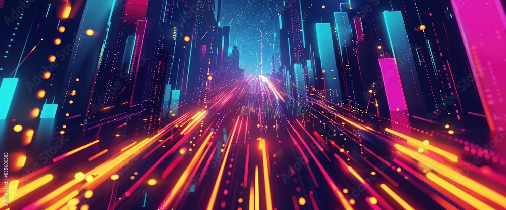 Pulsating Data Streams With Neon Effects, Cartoon Style, Background Pulsating Data Streams With Neon Effects, Cartoon Style, Background