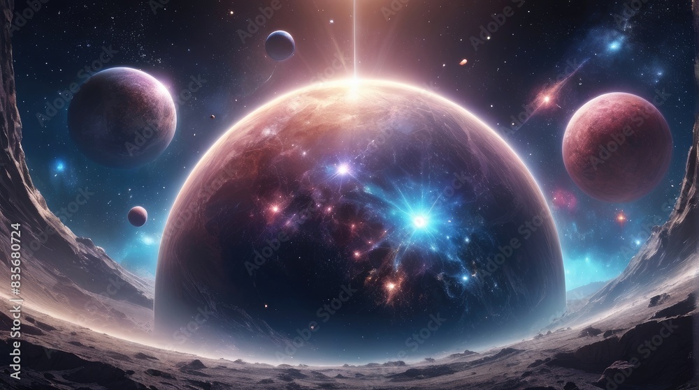Obraz premium A universe with realistically dazzling and fascinating planets