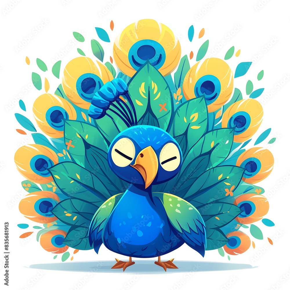 Fototapeta premium Happy cute peacock cartoon illustration