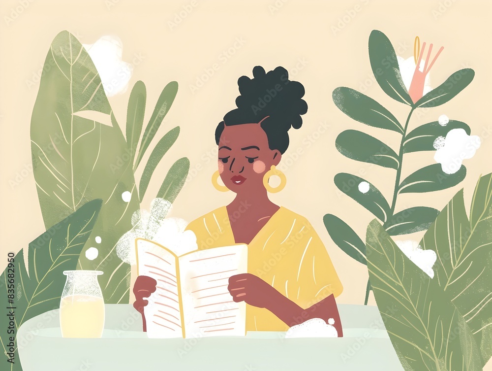 Afro Woman Sitting in Nature Reading a Book Afro Woman Sitting in Nature Reading a Book