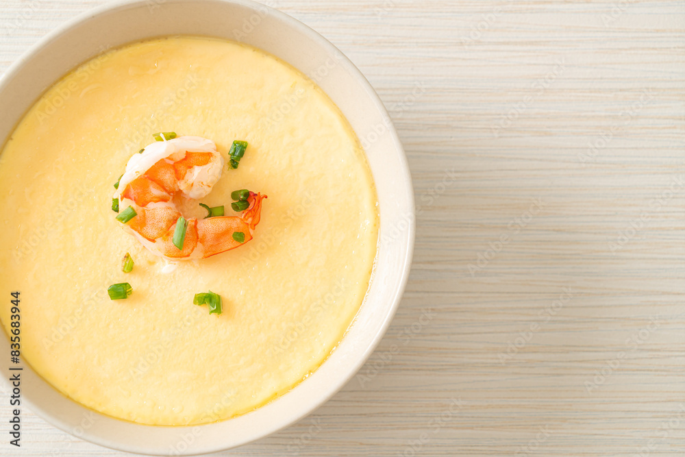 Steamed egg with shrimp and spring onions Steamed egg with shrimp and spring onions