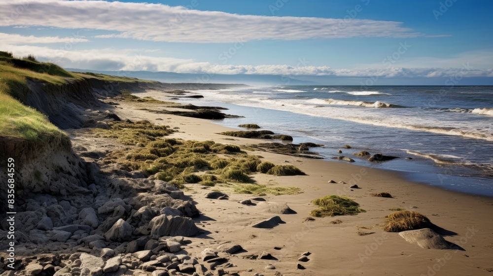 rocks mud sea waves cloudy sky vacation enjoy natural wonders. rocks mud sea waves cloudy sky vacation enjoy natural wonders.