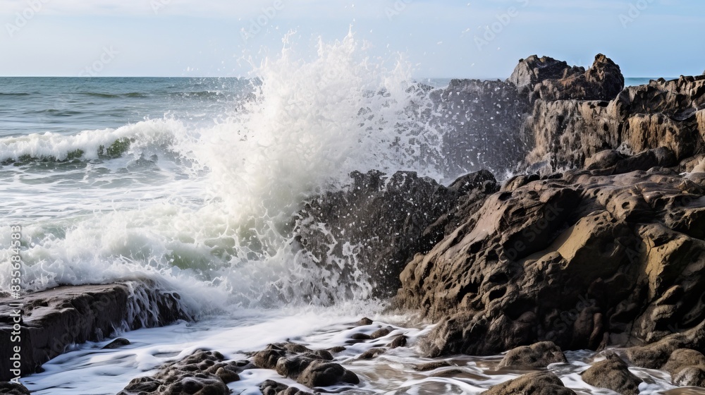rocks mud sea waves cloudy sky vacation enjoy natural wonders. rocks mud sea waves cloudy sky vacation enjoy natural wonders.