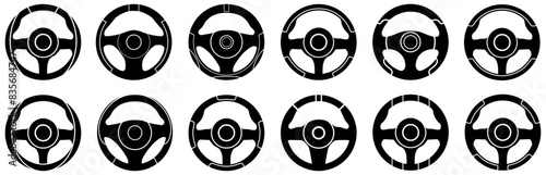 set silhouettes car steering wheel icon. Automobile wheel accessories symbol logo design vector illustration