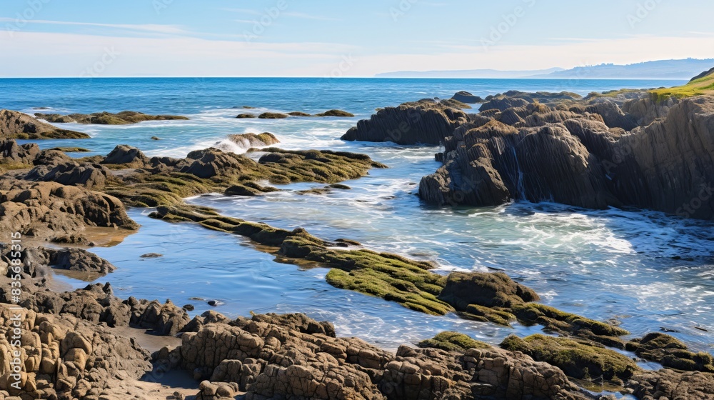 rocks mud sea waves cloudy sky vacation enjoy natural wonders. rocks mud sea waves cloudy sky vacation enjoy natural wonders.