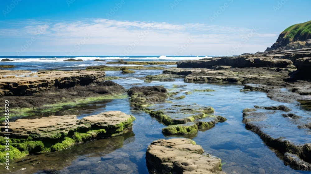 rocks mud sea waves cloudy sky vacation enjoy natural wonders. rocks mud sea waves cloudy sky vacation enjoy natural wonders.