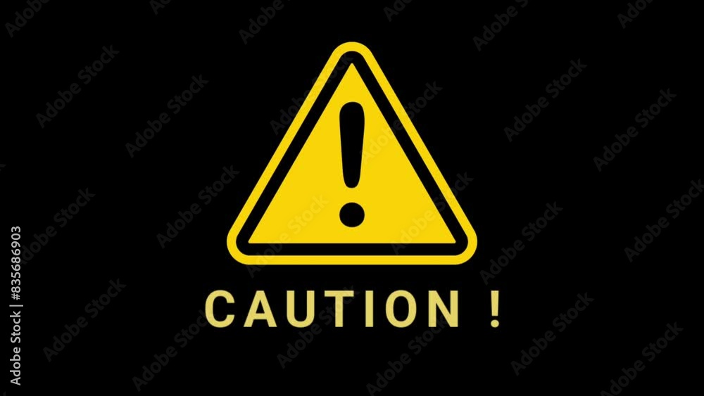 Motion graphic caution text with alpha background. Perfect for clip video elements.