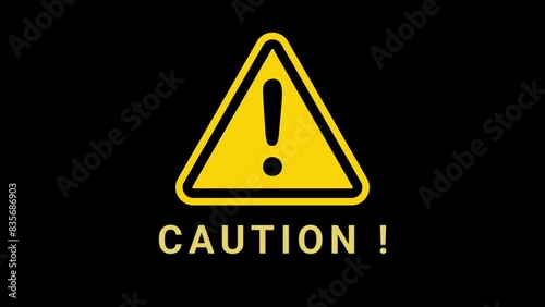 Motion graphic caution text with alpha background. Perfect for clip video elements.