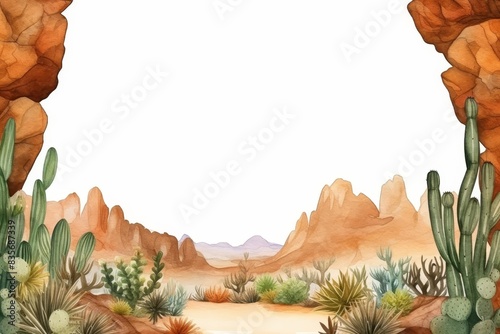 Canyon Walls Frame, Watercolor Natureinspired Border, watercolor illustration, isolated on white background