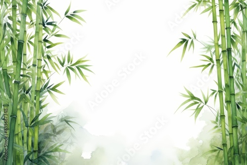 Bamboo Forest Border, Watercolor Natureinspired Border, watercolor illustration, isolated on white background