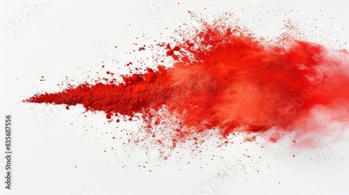 side view of a red mound of Holi festival powder, finely detailed with mixed hues, on a crisp white canvas, watercolor technique, soft and radiant appearance