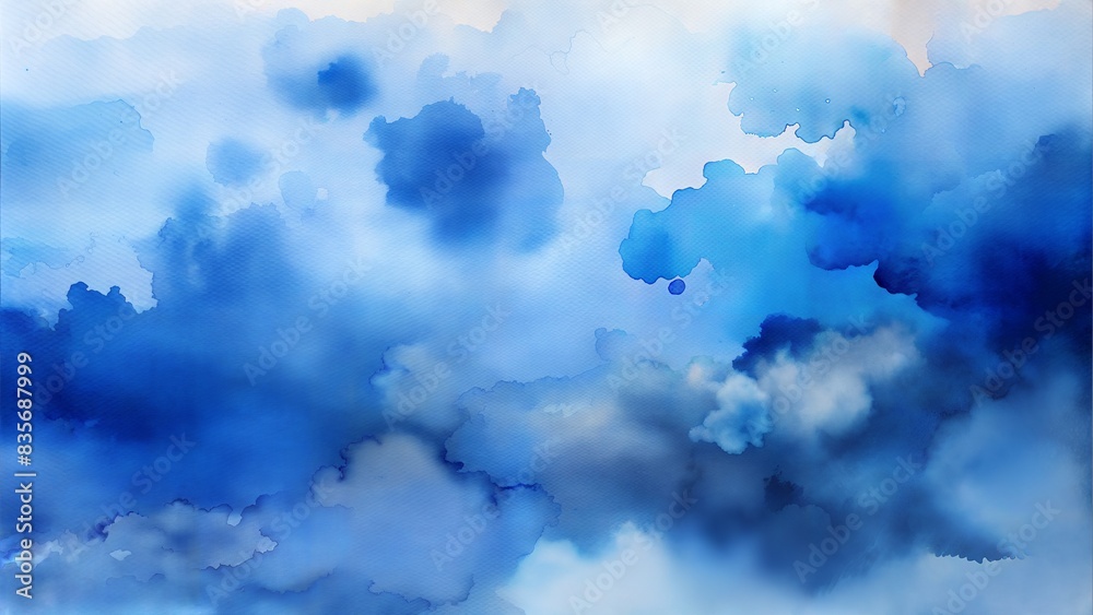 Fototapeta premium blue watercolor wash, abstract cloudy shapes, soft aqua mist, smokey atmospheric texture, delicate watercolor style 