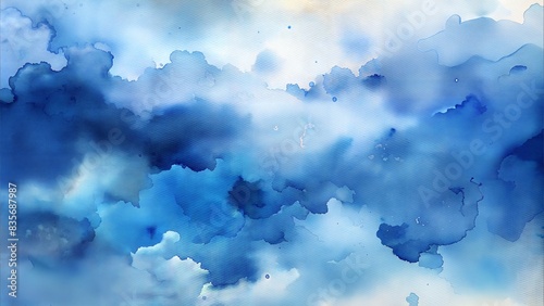 blue watercolor wash, abstract cloudy shapes, soft aqua mist, smokey atmospheric texture, delicate watercolor style 