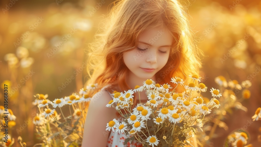 a teenage girl with ginger hair holding a bouquet of chrysanthemum flowers in flowers meadow a teenage girl with ginger hair holding a bouquet of chrysanthemum flowers in flowers meadow