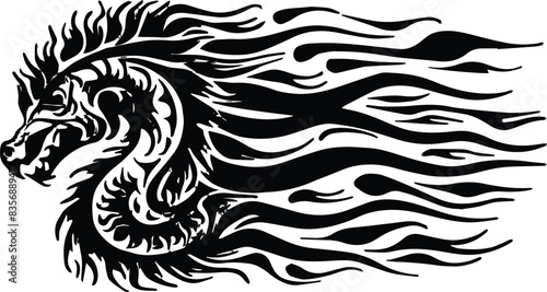 Abstract black silhouette fire flames tattoo vector art graphic. Tribal lame car vinyl decal and airbrush stencil. illustration
