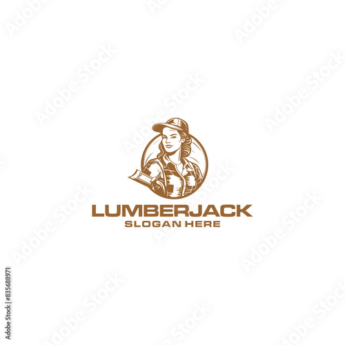 Lumberjill girl logo vector illustration