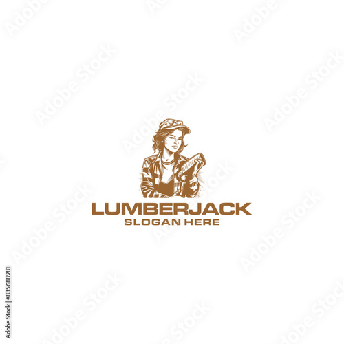 Lumberjill girl logo vector illustration