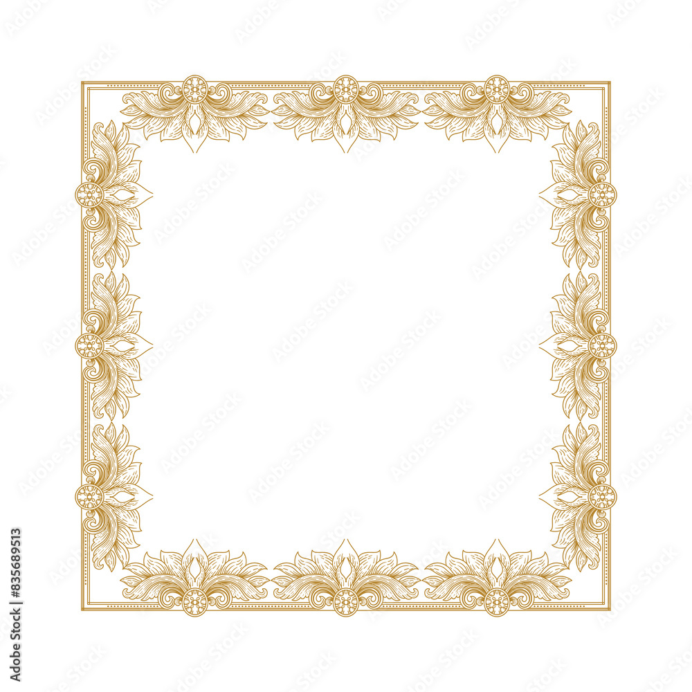 Square Royal Border Frame with Golden Art Deco Ornaments on White Background Illustration Square Royal Border Frame with Golden Art Deco Ornaments on White Background Illustration