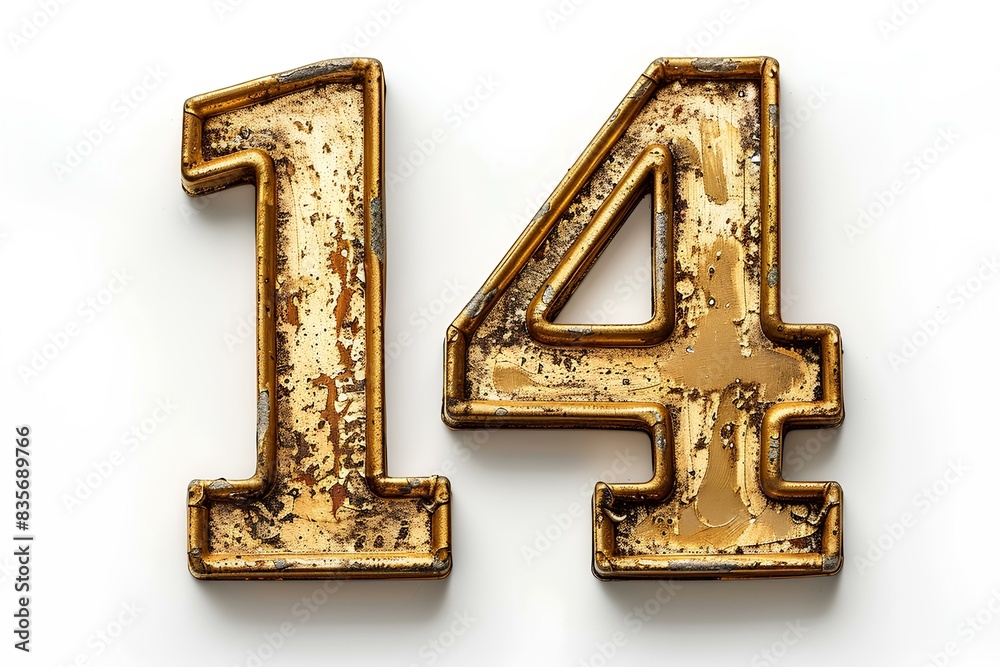 A close up of a number 14 on a white surface A close up of a number 14 on a white surface