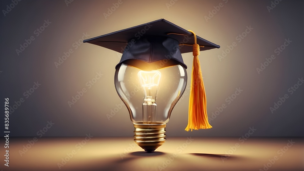 Light bulb with graduation cap, concept of graduation, creativity ...