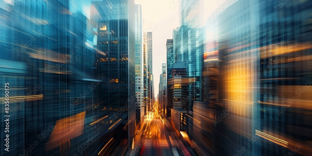 Cityscape with a blurry background and bright orange sky. Urban sunset concept. Cityscape with a blurry background and bright orange sky. Urban sunset concept.
