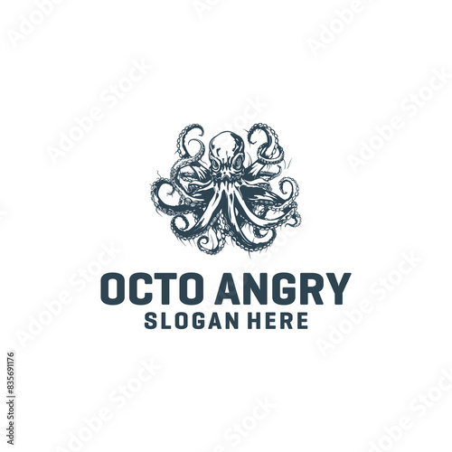 Angry octopus logo vector illustration