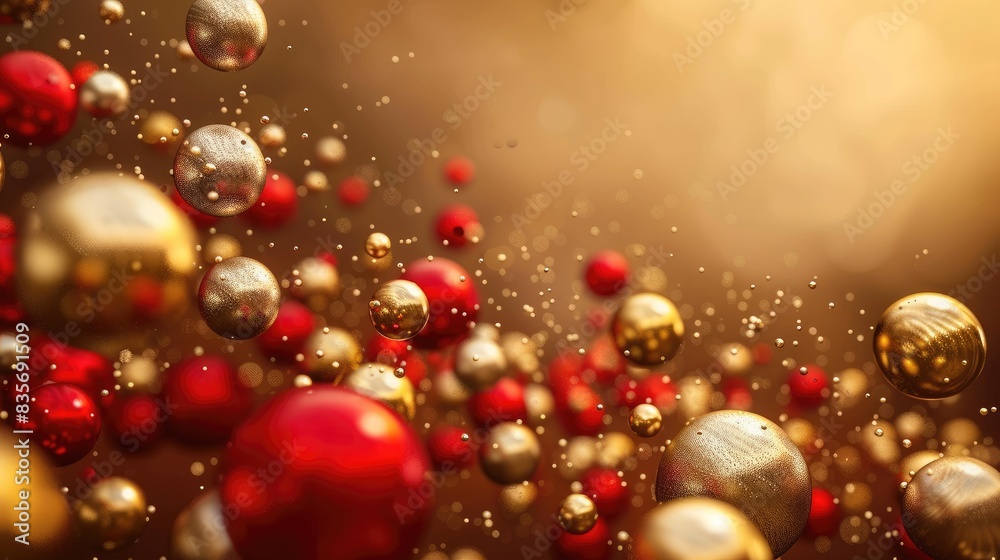 Many red and gold balls against a brown backdrop Many red and gold balls against a brown backdrop