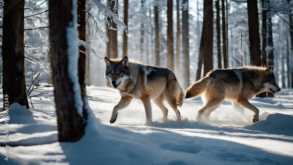 Dynamic Pack: Wolves Racing Through Snowy Forest, Wild Majesty: Wolves on the Run in Snowy Woods, Snowbound Freedom: Pack of Wolves in Forest Sprint, Epic Pursuit: Wolves in Action Amidst Snowy Dynamic Pack: Wolves Racing Through Snowy Forest, Wild Majesty: Wolves on the Run in Snowy Woods, Snowbound Freedom: Pack of Wolves in Forest Sprint, Epic Pursuit: Wolves in Action Amidst Snowy