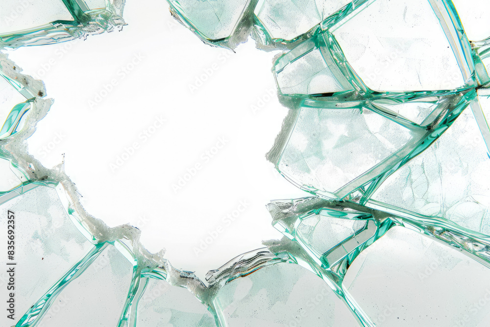 Obraz premium Glass Cracks Of A Broken Window With A Hole On A Neutral White Background Created Using Artificial Intelligence