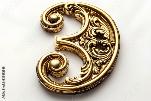 A close up of a golden number on a white surface