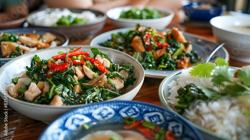 Thai food Stir Fried Kale dinner