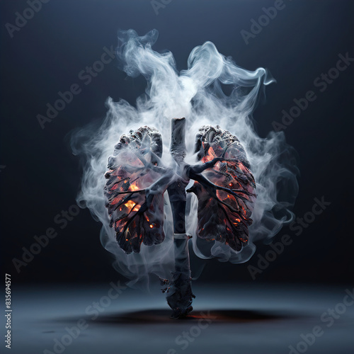 Human lungs with smoke on black background, Unhealthy habit