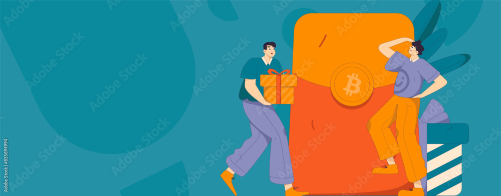 Use red envelopes to attract new customers and promote activity. Flat vector character concept illustration
