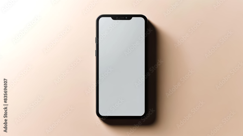 ベージュ色の背景のスマートフォン - Smartphone on Beige Background generative AI ベージュ色の背景のスマートフォン - Smartphone on Beige Background generative AI