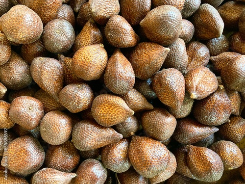 Close up view of snake fruit or salak, an exotic Indonesian fruit in the market